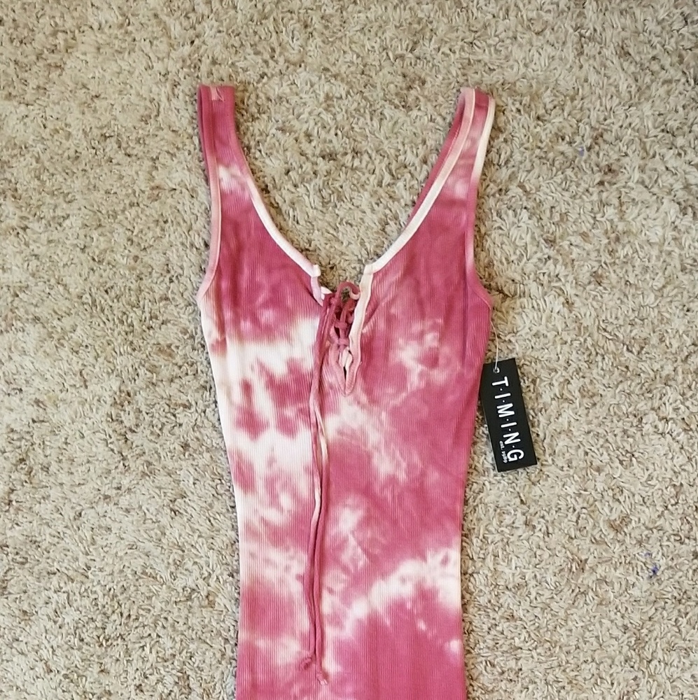 NWT lace up maxi tie dye dress